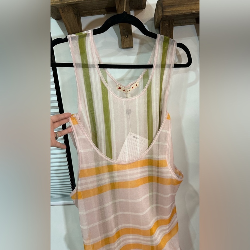 NWT Marni Double Layer Sheer Tank Dress Orange Pink Plaid Silk IT 40 (US4) - Picture 4 of 14